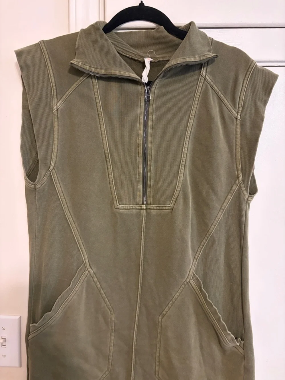 Daily Practice Anthropologie Sleeveless Olive Green Zip-Front Dress - Picture 3 of 7